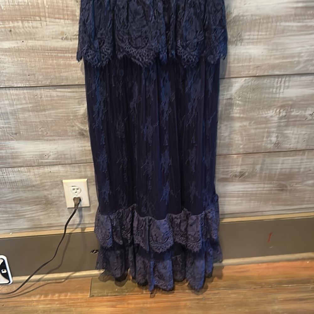 Parker Black Navy Blue Veronica Lace Tiered Sleeveless Maxi Gown sz 6 - Picture 7 of 13